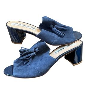 Karl Lagerfeld Navy Suede Tassel Mules